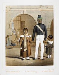 Ein afrikanischer Soldat mit seiner Familie. Einwohner von Indonesien.
