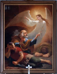 Ein Engel befreit den heiligen Petrus aus dem Gefängnis, gezeichnet von F. Devigne (?)