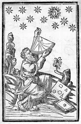 Ein Astrologe misst die Höhe während der Mondfinsternis