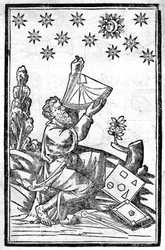 Ein Astrologe misst die Höhe mit seinem Sextanten während einer Sonnenfinsternis.