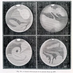 Teleskopische Ansichten des Planeten Mars im Jahr 1877 - in „Populäre Astronomie“ von Camille Flammarion, ed. Marpon & Flammarion