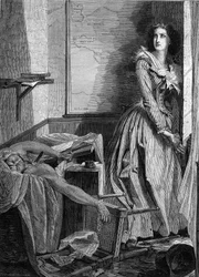 Ermordung von Jean Paul Marat (1743-1793) durch Charlotte Corday (1768-1793) am 13. Juli 1793 in Paris. Stich von 1860.