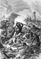 Schlacht von Ponte Novu in Korsika zwischen der französischen Armee unter der Führung von Comte de Vaux und korsischen Truppen von Pasquale Paoli, 9. Mai 1769. 19. Jahrhundert