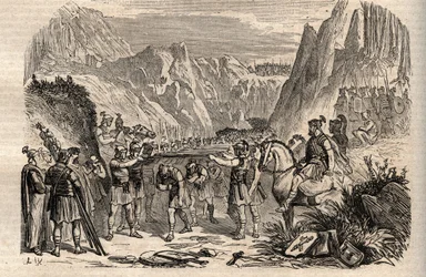 Schlacht an den Kaudinischen Pässen (Furculae Caudinae) - 321 v. Chr. zwischen den Römern und den Samniten während des Zweiten Samnitenkriegs - Zweiter Samnitenkrieg, Schlacht an den Kaudinischen Pässen 321 v. Chr., die römische Armee der Konsuln Tiberius