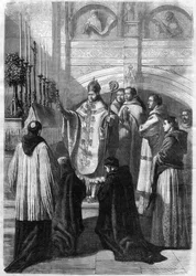 Segnung der Eier am Ostersonntag in der Abtei von Solesmes (Sarthe) im Jahr 1868