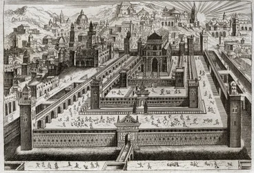 Bibel von Royaumont, Altes Testament: Tempel von Salomo. Salomo baut den Tempel in Jerusalem. Illustration von 1811.
