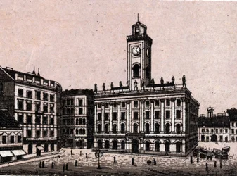 Budapest, Ungarn: Altes Rathaus in „Die Welt illustriert 168 Ansichten“ (Ende des 19. Jahrhunderts)