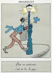Karikatur, die die Freiheitsstatue mit einem Gasbrenner anstelle der Fackel zeigt
