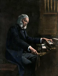 Cesar Franck (1822-1890) spielt die Orgel in der Kirche Saint Clothilde in Paris (Frankreich) - Kolorierte Illustration