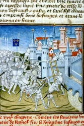 Karl Martell in Poitiers, 732 - Miniatur des 14. Jahrhunderts: Genehmigung der Stadtbibliothek von Toulouse erforderlich