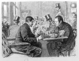Schachspieler in der Stadt London im Jahr 1890