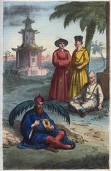 Chinesische Bonzen - chinesische Mönche - Stich aus „Usi e Costumi di Tutti i Popoli dell