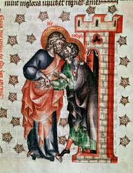 Abschied Christi (Jesus Christus und Josephs Abschied). Miniatur gemalt in „Die Passion der Äbtissin Kunigunde“