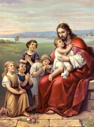 Chromolithographie des späten 19. Jahrhunderts, die das Leben Christi darstellt
