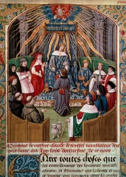 Claude de Seyssel (gestorben 1520) bietet sein Buch König Ludwig XII. (1462-1515) an. Miniatur aus Claude de Seyssel