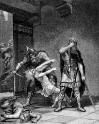 Clotaire I (ca. 497-561) und Childebert I, die fränkischen Könige, ermordeten zwei Söhne ihres Bruders Clodomir (495-524)