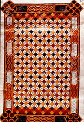 Gedenklabyrinth. Mit einem digitalen Labyrinth bedeckte Seite. Miniatur des Florentius aus der Handschrift „Moralia in Job“ der Abtei Valeranica (San Pedro de Berlanga in Kastilien) mit Kommentaren von Papst Gregor I. (540-604), 9. Jahrhundert. Madrid
