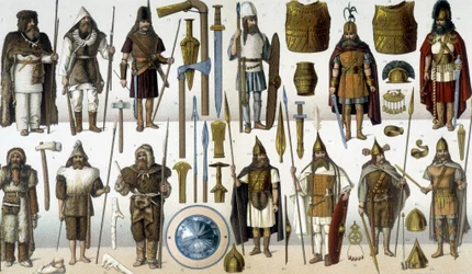 Kostüme, Rüstungen und Waffen barbarischer Krieger