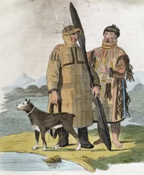 Paar aus einer russischen Provinz und ihr Hund - Gravur