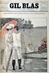 Titelblatt von „Gil Blas“ illustriert „Ein Teil der Kampagne“ von Guy de Maupassant. 14/08/1892.