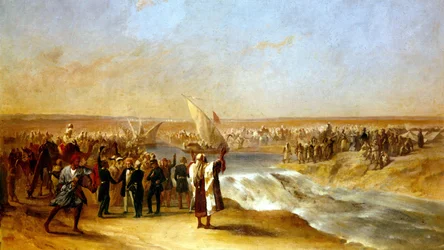 Durchschneiden des letzten Abschnitts des Beckens in der Suez-Ebene durch Seine Exzellenz Ali Pascha am 15. August 1869