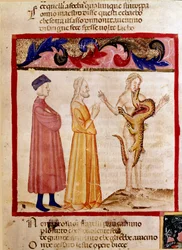 Dante und Virgil treffen die Seele eines Sünders, der von einem Drachen verschlungen wird