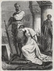 Der Tod von Katharina Howard, Gemahlin Heinrichs VIII., Stich von 1864 - Catherine Hovard oder Catherine Howard (Katherine oder Katheryn)