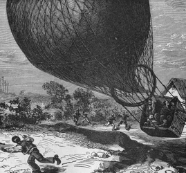 Abstieg des Ballons „Zénith“ mit den Leichen von Crocé-Spinelli und Sivel, die während des Aufstiegs an Erstickung starben, und Gaston Tissandier, der ohnmächtig wurde. In „Album de la Science“, Éditions Jouvet