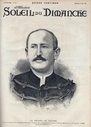 Dreyfus-Affäre: Porträt von Alfred Dreyfus (1859-1935) nach seiner Degradierung während des Rennes-Prozesses. Gravur in „Le soleil-du-dimanche“, 13. August
