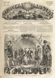 Kaiser Napoleon III. auf der Jagd in Fontainebleau - 1861 - Kaiserliche Jagd in Fontainebleau in Anwesenheit von Napoleon III. (1808-1873) und Kaiserin Eugénie (1826-1920). Das illustre Universum von 1861