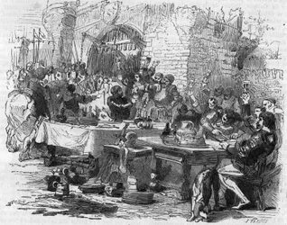 Englische Rüstung an einem offenen Tisch in Amiens im Jahr 1475 behandelt.