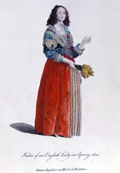 Englische Frau im Frühlingskleid 1641. Gravur aus dem 19. Jahrhundert.