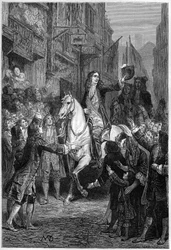 Einzug von Wilhelm III. von England in London nach seiner Niederlage gegen französische Truppen - Triumphaler Einzug von Wilhelm III. von Oranien-Nassau in London im Jahr 1692 - Gravur in „L