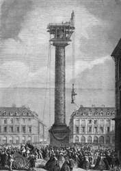 Errichtung der neuen Statue von Napoleon I. auf der Säule des Place Vendôme am 4. November