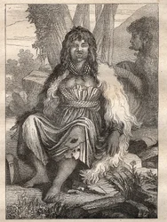 Weltumsegelung (1785-1788) von Jean Francois Galaup de La Perouse (1741-1788): Frauentypen des Hafens der Franzosen (Alaska) - Illustration aus „Die großen Seefahrer des 18. Jahrhunderts“