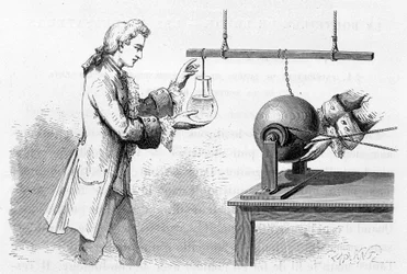 Erfahrung von Cunéus: Leidener Flasche - in „Magnetismus und Elektrizität“ von Amédée Guillemin