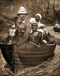 Erkundung von Sir Henry Morton Stanley (1841-1904), britischer Entdecker, an Bord der „Lady Alice“.
