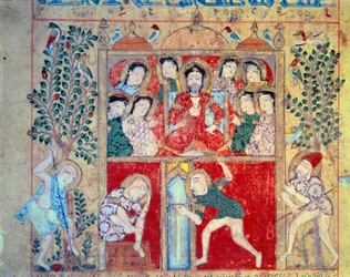 Lieblingsheilung. Miniatur aus dem Manuskript „Buch der Theriak. Kitab al-Diryaq“ von Claude Galien
