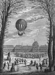 Erste Luftfahrt mit einem Wasserstoffgas-Aerostat von Charles und Robert, 1. Dezember