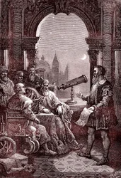 Galileo zeigt dem Dogen von Venedig das erste Teleskop (Gravur)