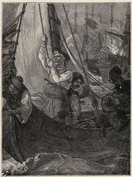 Griechischer Unabhängigkeitskrieg 1821 - 1829: Konstantin Kanaris (Konstantinos Canaris) verbrennt das Flaggschiff der türkischen Flotte vor Chios