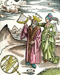 Griechischer Astronom Claudius Ptolemäus mit Sextant und Astronomie. Gravur von 1503