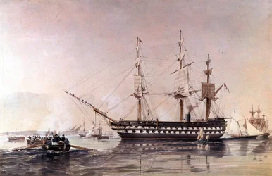 HMS Agamemnon 91 Kanonen ein Schiff der Royal Navy - Die HMS Agamemnon, ein Linienschiff der zweiten Klasse, gebaut für die Royal Navy im Jahr 1852