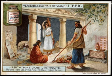 Wohnungen in der Antike: Assyrische Behausung in den Fels gehauen (Mesopotamien)