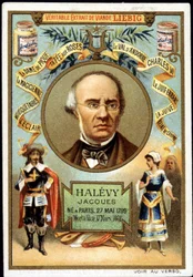 Halevy genannt Jacques Fromental Levy, französischer Komponist (1799-1862) im Rahmen der Werbung für ein Liebig-Produkt. 19. Jahrhundert