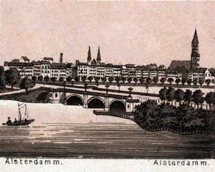 Hamburg, Deutschland: Blick auf den Alsterdamm. in „Die Welt illustriert 168 Ansichten“. Undatiert (spätes 19. Jahrhundert)