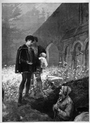 Hamlet auf dem Friedhof nach dem gleichnamigen Stück von William Shakespeare (1564-1616). Gravur in „Le Monde Illustré“