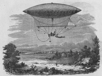 Henry Giffard testet einen 44 Meter langen Dampfaerostat. In „Album de la Science“, Éditions Jouvet.