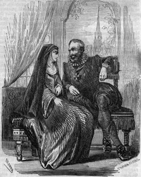 Heinrich IV., König von Frankreich (1553-1610) mit der Äbtissin von Montmartre Marie de Beauvilliers - Gravur des 19. Jahrhunderts