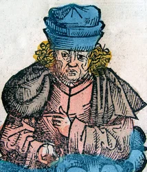 Herodot (Herodotos, 484-425 v. Chr.), griechischer Historiker - HERODOTUS 490-425 v. Chr., griechischer Historiker - Holzschnitt aus der Nürnberger Chronik